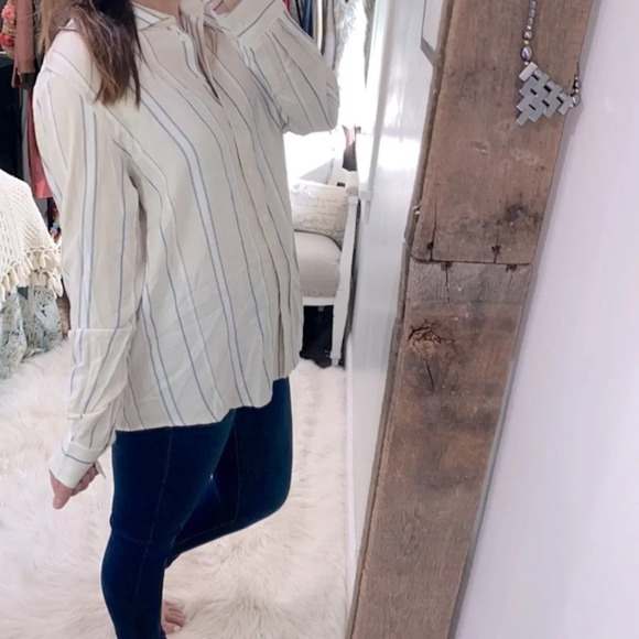 Kal Rieman tan striped button down top size 14 - Picture 3 of 9